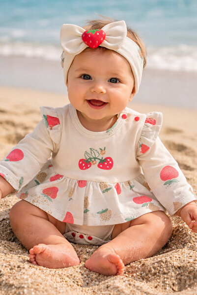 BİANCOFİGLİO Girls' Strawberry Pattern Badi Dress 3-15 Months