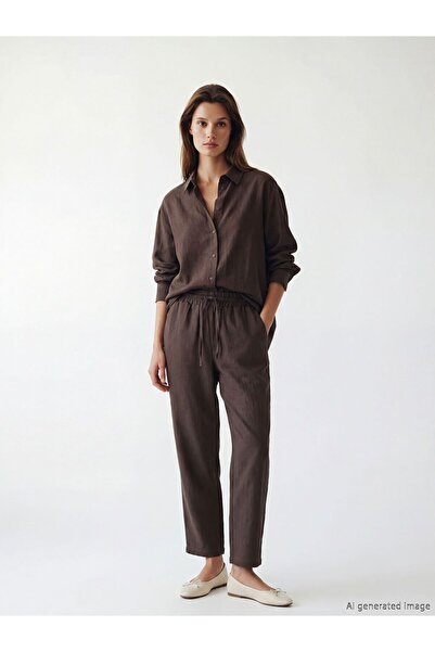 LC Waikiki Lcw Modest Brown Women's Elastic Waist Pants