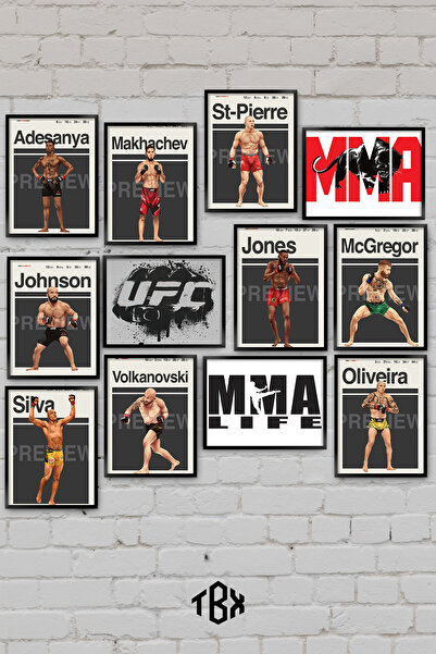 tablomaxtbx 12 Parça UFC MMA Dövüşçüler Dövüş Spor Dekoratif MDF Tablo Seti