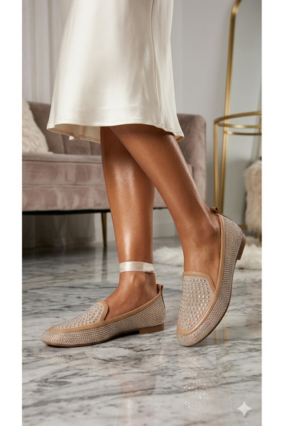 Giydim Gidiyor Crystal Flat Babet Bej