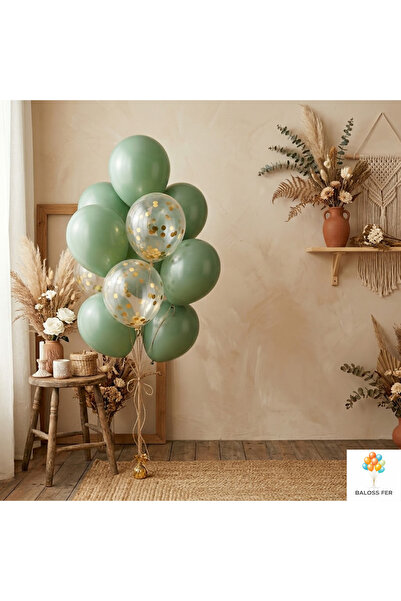 baloss fer Eucalyptus Gold Confetti Balloon Set of 10 Transparent Balloons En...