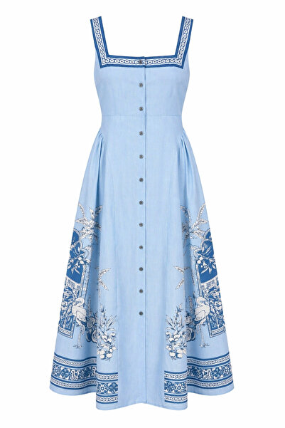 HAZELANNA Φόρεμα με μπλε σχέδια και κορσάζ