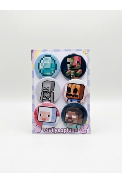 mellysaplush Minecraft Temalı Rozet Seti 6’lı 44 mm