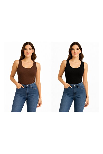 ingegno body geniş bisiklet yaka sıfır kol örme kumaş viskon body 2 li paket