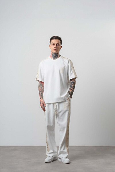 Respire Men's 07 Stripe Detailed Regular Fit Tracksuit Set Ecru