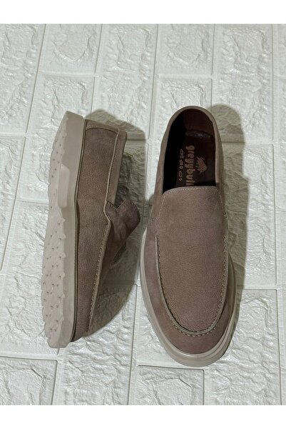 Greyybull Shoes Μπεζ δερμάτινα ανδρικά loafer παπούτσια από nubuck