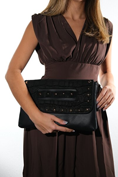 LuviShoes Γυναικεία τσάντα clutch ASHE Black Print Trocley