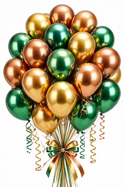 Gemar Chrome Balloons 13 Inch in Green, Copper, and Gold Colors, 25 Balloons.