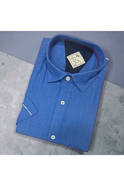 EREN STYLE Λινό κλασικό πουκάμισο από 100% βαμβάκι με κοντά μανίκια και αντιι...