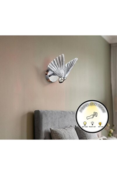 bella lighting Ultra Lüks Krom Kanatlı Tasarım 3 Renk Ledli Dekoratif Duvar A...