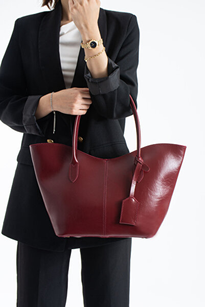 DEV 3 ADAM Γυναικεία τσάντα ώμου σε μπορντό χρώμα με δερμάτινα αξεσουάρ, ευρύ...