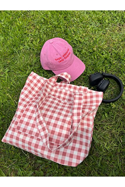 Sumicorn Design Pembe Pötikareli Tote Bez Çanta,Cepli Keten Kol ve Omuz Çanta...