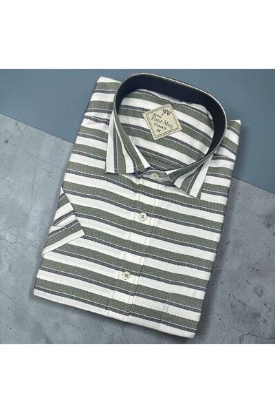 EREN STYLE Λινό κλασικό πουκάμισο από 100% βαμβάκι με κοντά μανίκια και αντιι...