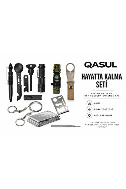 qasul Outdoor Kamp Seti Çok Amaçlı Doğa Ekipmanları Kaşık Bıçak Açacak Düdük ...