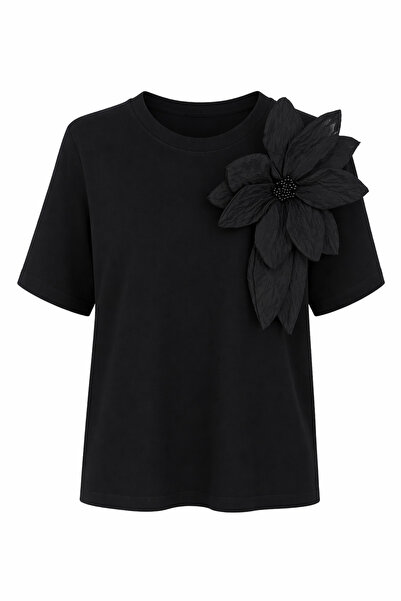HAZELANNA Μαύρο μπλουζάκι με μεγάλο λουλούδι