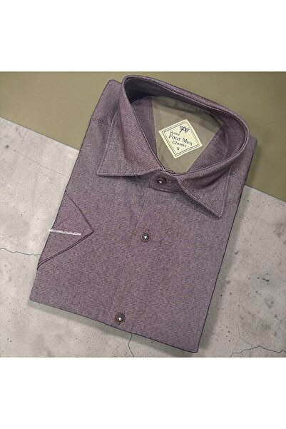 EREN STYLE Λινό κλασικό πουκάμισο από 100% βαμβάκι με κοντά μανίκια και αντιι...