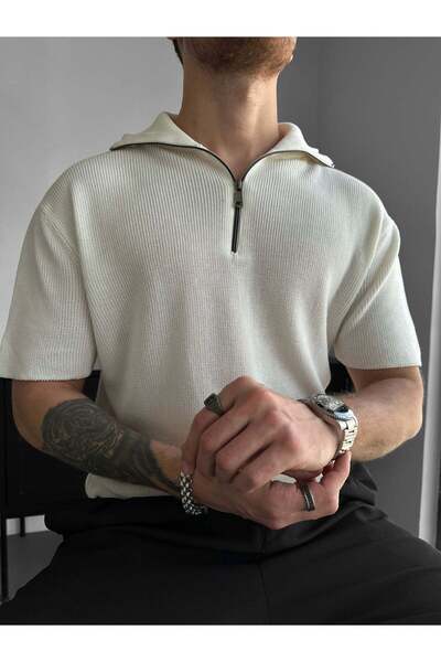 elkumoda Ανδρικό μπλουζάκι Old Money με μισό φερμουάρ και λαιμόκοψη πόλο, στε...