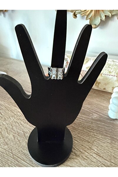 misstakıjewerly ÇELİK GÜMÜŞ RENK DÖRT TAŞLI KALIN AYARLANABİLEN YÜZÜK