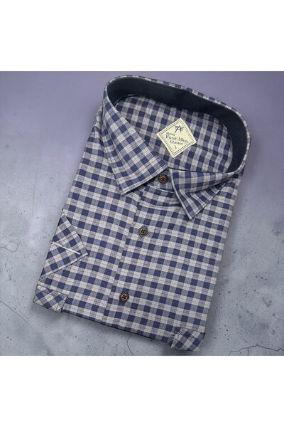 EREN STYLE Λινό κλασικό πουκάμισο από 100% βαμβάκι με κοντά μανίκια και αντιι...