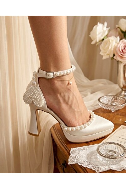 Wesby Κομψά νυφικά παπούτσια με τακούνι πλατφόρμας και πέρλες - FELİSYABUTİK