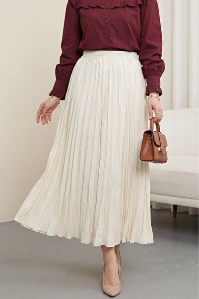 Caddebostan Moda Ελαστική μέση, υφασμάτινη πλισέ μποέμ μακριά φούστα P67287