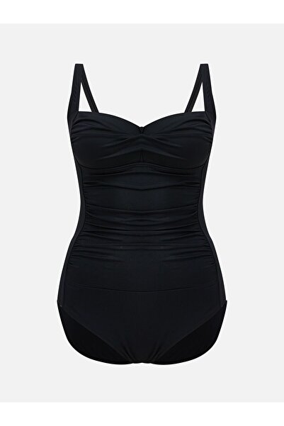 LC Waikiki Lcw Dream Black Heart Collar Gathered Women's Swimsuit
