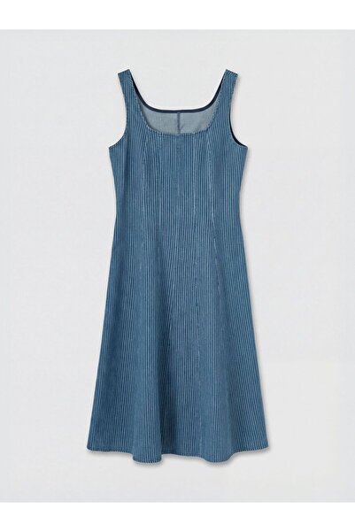 LC Waikiki LCWAIKIKI Κλασικό τζιν φόρεμα με ριγέ σχέδιο και λαιμόκοψη U