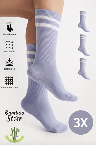 bamboo star Γυναικείες κάλτσες τένις από μπαμπού, μωβ, αντιολισθητική σόλα, σ...