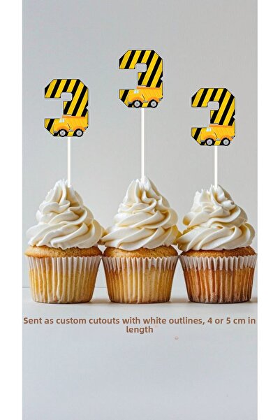 Sinek Kupası Tasarım 3 Years Old Construction Concept Toothpick Cupcake Decor...