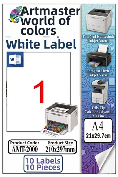 Artmaster A4 Ready White Label 210X297 mm 10 Sheets 1 Pack Self Adhesive Copy...
