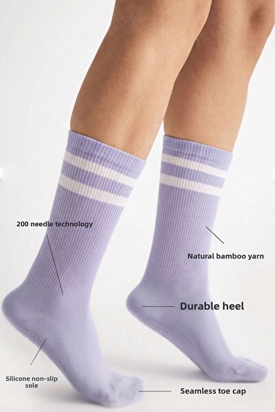 bamboo star Γυναικείες κάλτσες τένις από μπαμπού, μωβ, αντιολισθητική σόλα, μ...