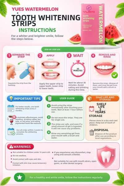 YUES Watermelon Teeth Whitening Strips Teeth Whitening Tape 14 Pieces 30 Minutes