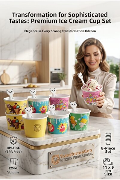 Transformacion Cute Teddy Bear Ice Cream Bowl Set with Spoon - 8-Piece Set - ...