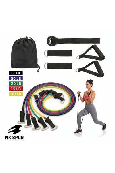 nkspor Nk Sports 10 Piece Professional Resistance Band Set -10-50 lb (4.5-23 kg) Capacity-Home Sports-Exercise