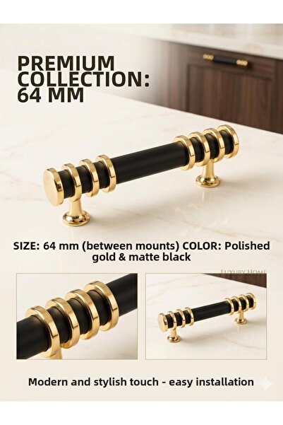 Arion Light 64 mm (6.4 cm) Black-Gold 1 Piece Drawer Wardrobe Furniture Handl...