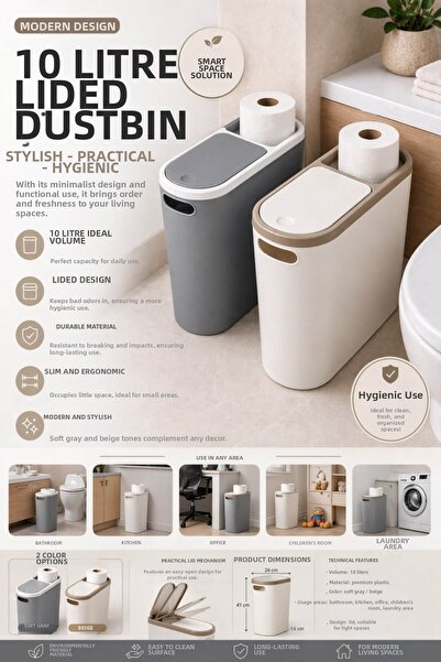 Anadolu Saray Πρακτικός κάδος απορριμμάτων 10 λίτρων με καπάκι – Κομψός και π...