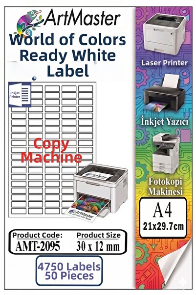 Artmaster A4 Ready White Label 30X12Mm 50 Sheets 1 Pack 95 Sheets Adhesive Ph...