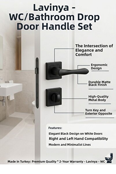 Lavinya Μαύρη ματ τετράγωνη λαβή πόρτας τουαλέτας με σήμανση Damla, για πόρτε...