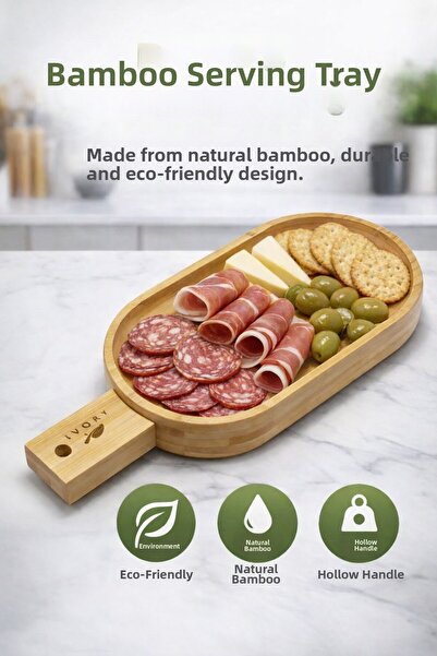 Funny Life Large Size Bamboo Presentation Plate with Handle Cheese Breakfast ...