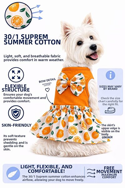 DOGİ&DOG Small Breed Turunç Detailed Summer Dog Dress Cat Dress Dog Outfit (1...