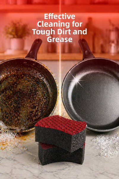 grimorlife Non-Scratch Dish Sponge Set of 4 – Teflon Friendly, Powerful Cleaning for Sensitive Surfaces