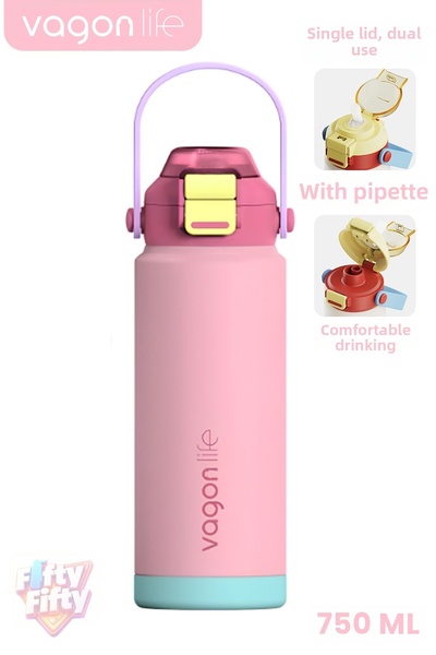Vagonlife 750 ml Single Lid Dual Use Stainless Steel Thermos with Straw and C...