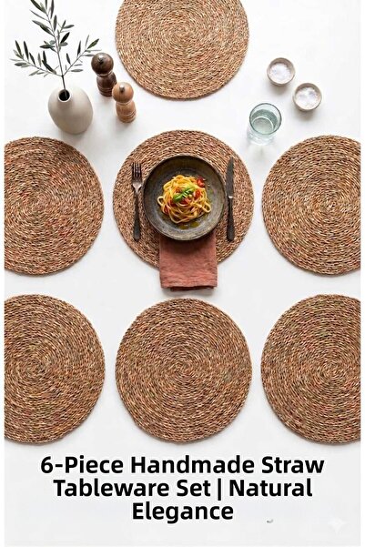 Funny Life 6 τεμάχια ψάθινα σουπλά αμερικάνικου τύπου, πλεκτά ψάθινα