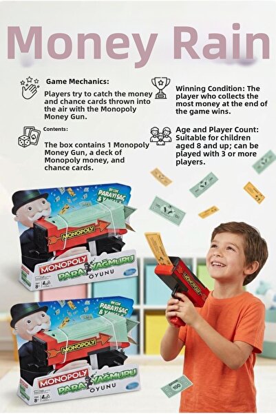 Tıfıl Toys Monopoly Money Rain Fun Family Board Game with 100 Banknotes and 2...