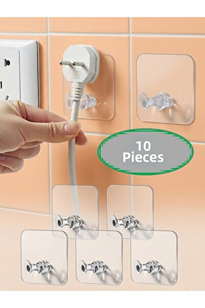 Neler Geldi Neler 10 Pieces Transparent Toothbrush Hanger and Adhesive Plug C...