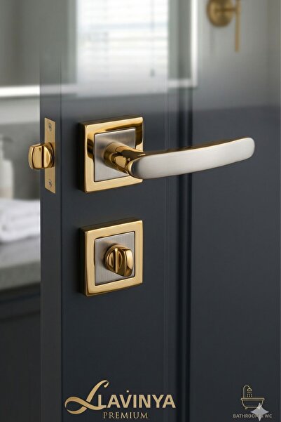 Lavinya Premium Mina Gold - Χρώμα νικελίου σατέν με τετράγωνο σήμα, λαβή πόρτ...