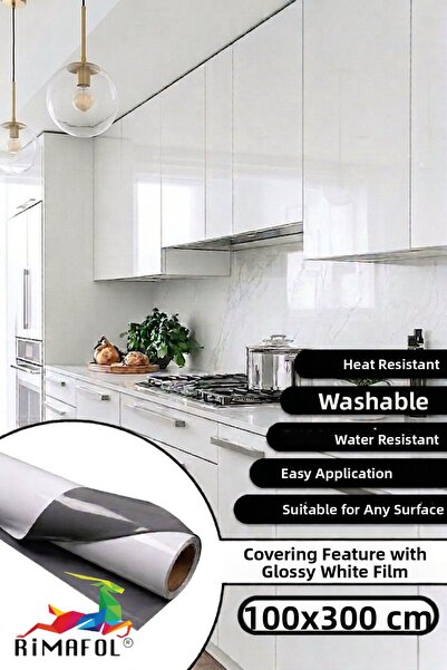 RİMAFOL Γυαλιστερό λευκό αυτοκόλλητο φύλλο επικάλυψης για ντουλάπια κουζίνας ...