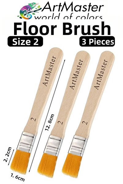 Artmaster Floor Brush Number 2 3 Pieces Paint Brush Synthetic Silk Tip Bristl...