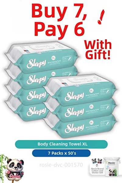 Sleepy اشتري 7 واحصل على 6 مناديل تنظيف الجسم مقاس XL 50 قطعة