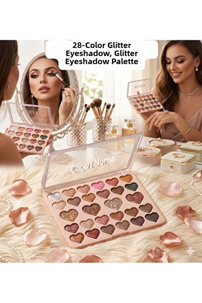 ÇEÇEN HOME Hearted 28-Piece Pearlescent Eyeshadow Palette, 28 Colors Glitter ...